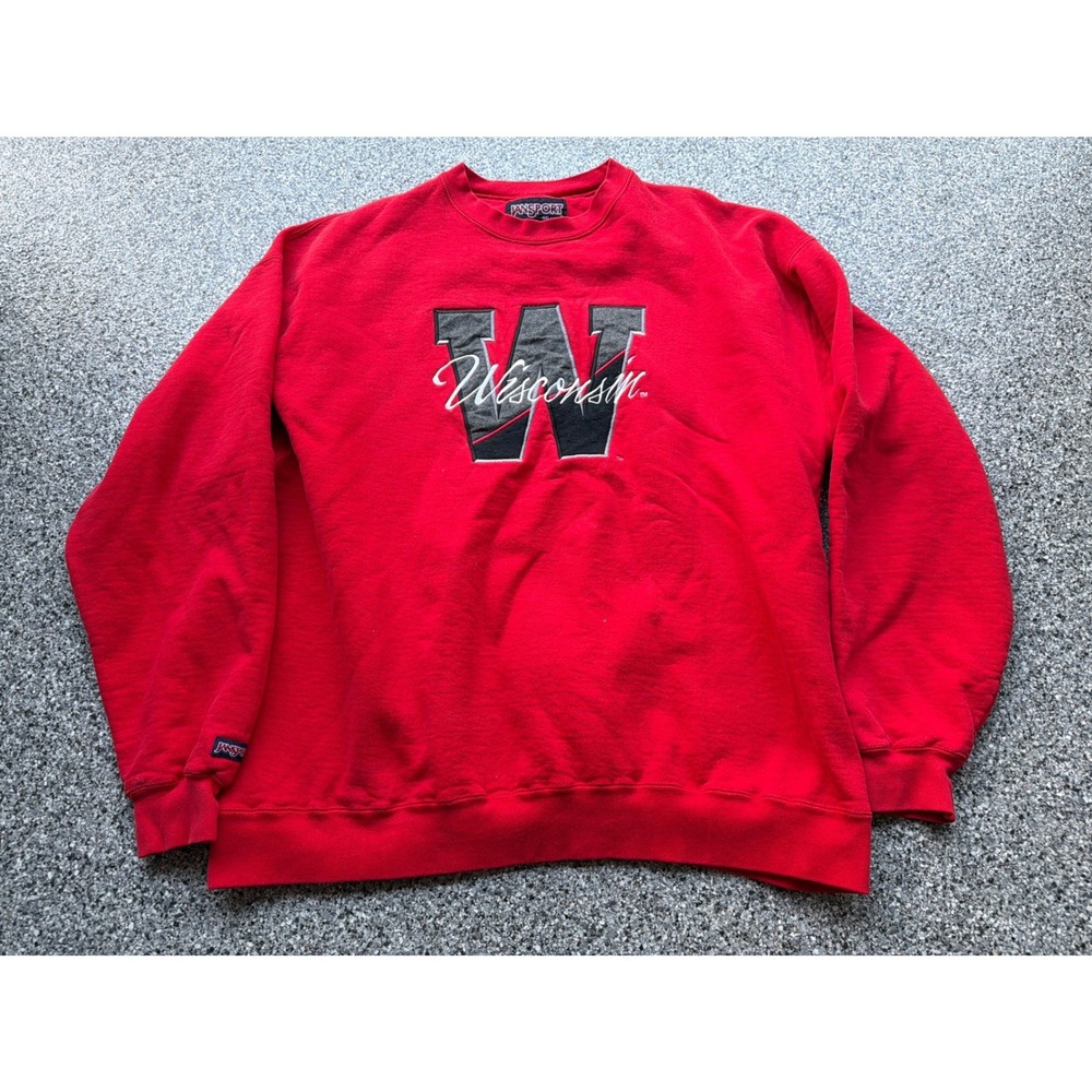 Vintage JanSport Wisconsin Badgers Sweatshirt XXL Red Embroidered Crewneck UW